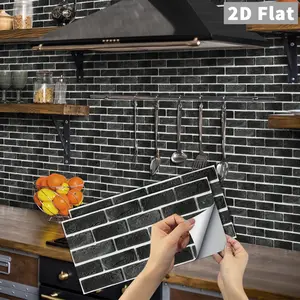 Vintage Tile Stickers FG PVC Crystal Film Dark Grey Long Strip Self-Adhesive Marble Tile Stickers Peel and Stick Backsplash Rectangle DIY Waterproof Oil-Proof Wall Decals for Kitchen Bathroom Floor Tile Wood Home Decor 6/12/24/48 PCS/Box
