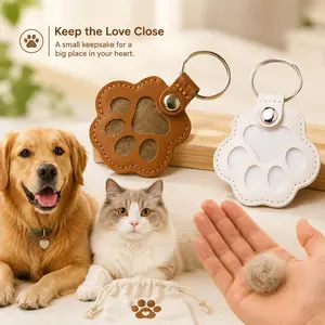 Paw Shaped Pet Keepsake Keychain with Fur Storage Compartment, Durable Leather Memory Holder for Dogs Cats, Portable Memorial Gift for Pet Loss and Cherished Moments