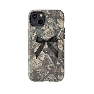 Camo Tough Phone case with black bow iPhone 16 15 14 13 12 ProMax Plus Pro Accessories Protection case Unique Phone Accessories, Perfect gift, Mother day, Unisex Style Compatible with iPhone 17 Air