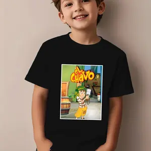 Back to School El Chavo Graphic T-Shirt for Young Girls Boys, Black Summer Shirt with Vibrant Cartoon Pattern Machine Washable