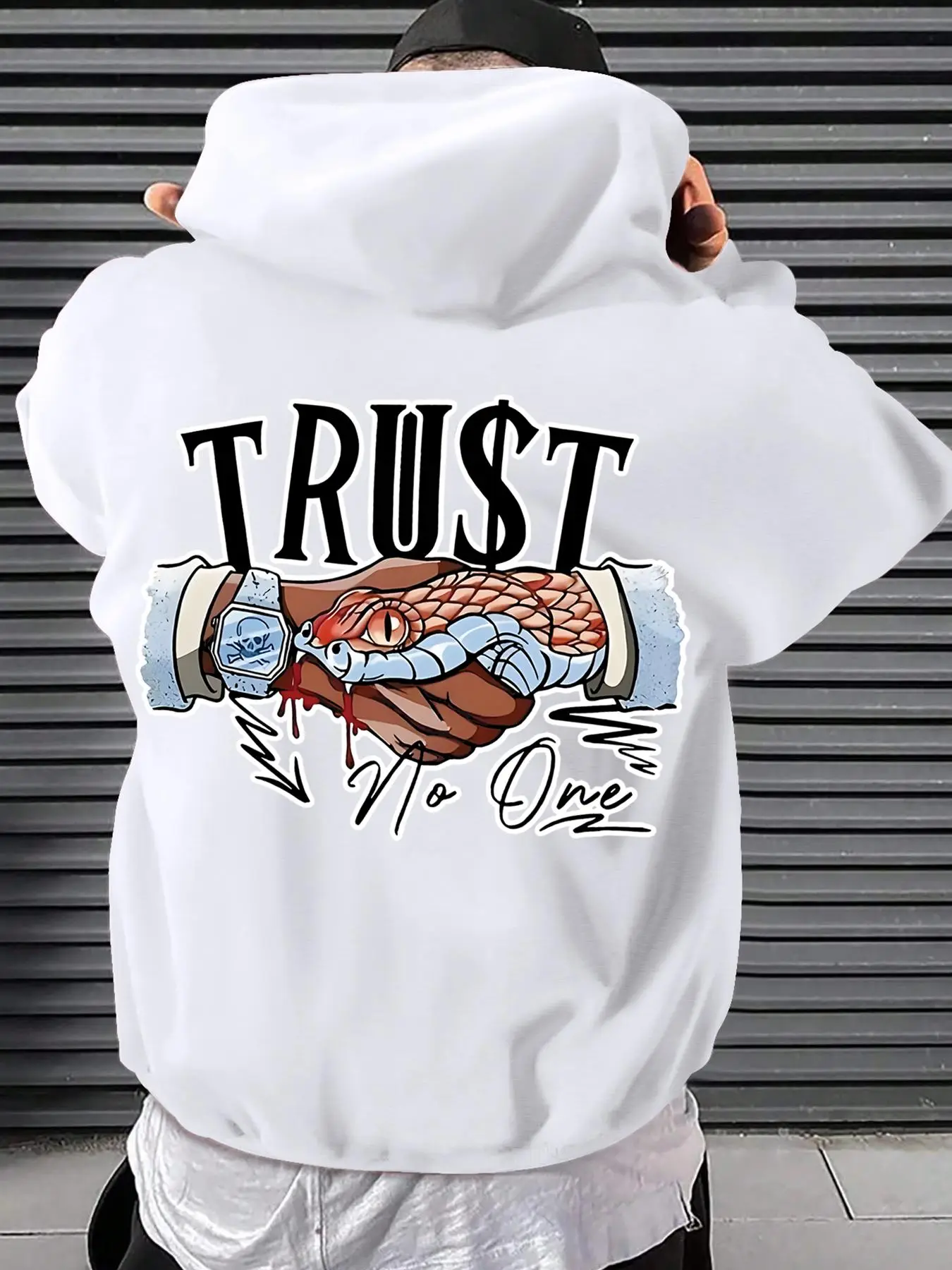 Men's Letter & Hand Print Drop Shoulder Hoodie, Fashion Casual Regular Fit Drawstring Pocket Hooded Sweatshirt for Daily Holiday Outdoor Wear, Men Clo