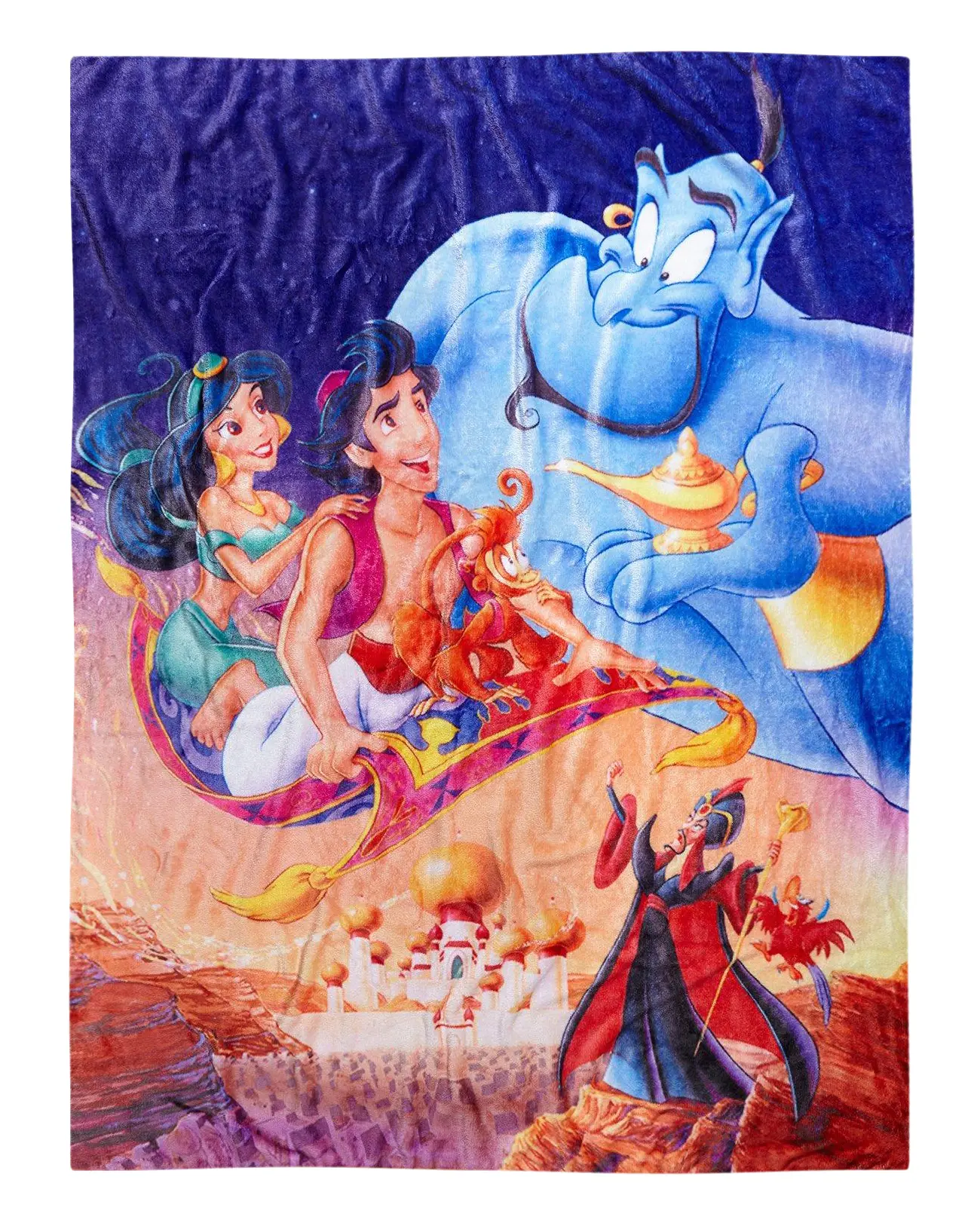 Disney Aladdin Blanket Magic Carpet Ride Genie Jasmine Abu Jafar Iago Soft Plush Throw 48" X 60"