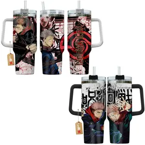 Yuji Itadori Jujutsu Kaisen JJK Anime Manga 40oz Tumbler Stainless Steel with Straw, Lid and Handle - Double Wall Insulated Flasks – Perfect Gift for Fans