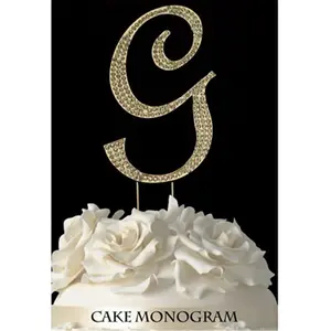 212 MAIN Gold Rhinestone Monogram Letter G Cake Topper - 4.5 in Sparkling Decor, Wedding Cake Topper for Weddings, Anniversaries, Festive Party Home Supplies