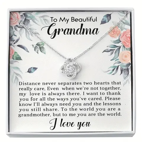 Trendy Elegant Rhinestone Pendant Necklace With Message Card Gift Box Decorative Accessories Holiday Birthday Gift To My Beautiful Grandma Necklace