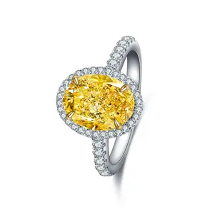 STONE PRECIOUS s925 silver yellow diamond zircon egg-shaped ring