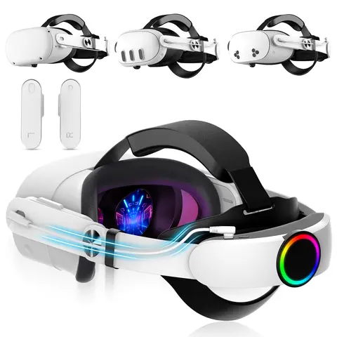 Hurra Lightweight 17.6oz Fast Rechargeable Battery VR Head Strap, Universal 20W Fast Charging Elite Strap with RGB Battery Pack, Enhanced Visibility, 6-8H Extended Playtime for Meta/Oculus Quest 2/3/3S VR Accessories
