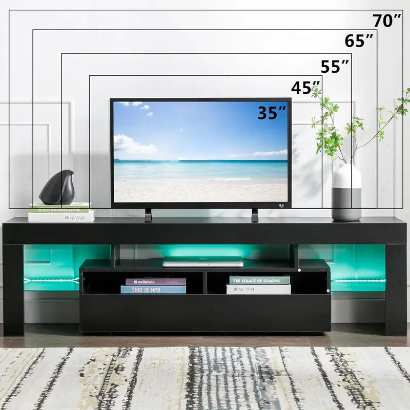 63-Inch Storage TV Cabinet with Multi-Color LED Lighting Strips Modern TV Support Shelf Organizer for Living Room