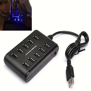 Portable Universal USB HUB with Switch, Abs Plastic Dual Row Ten-Port USB Connector, Ideal for Work and Home Use, Compact and Convenient