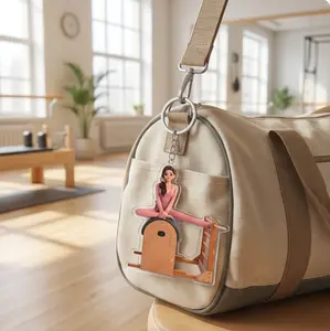 Pilates Reformer Keychain, Peppy Acrylic Workout Doll Bag Charm for Gym Girls, Everyday Accessory for Keys and Purse