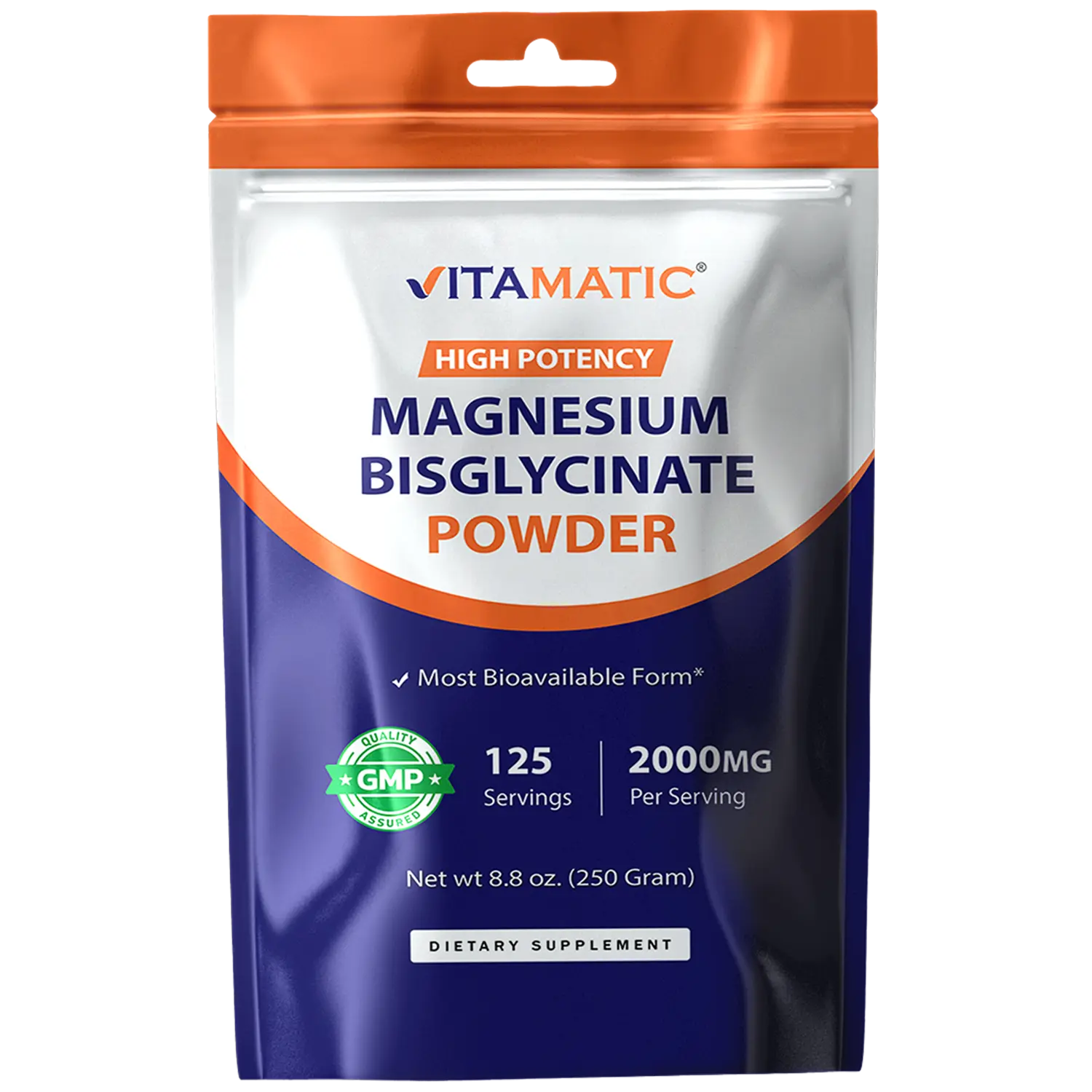 Vitamatic Magnesium (from Bisglycinate & Oxide) - Supports Muscle, Joint, and Heart Health 250 Grams - 125 Servings
