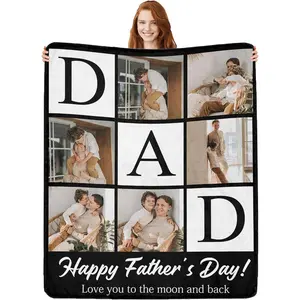 Custom Blanket Personalized Throw Blanket with Photos Text Customized Picture Blanket for Mom Dad Family Dog Kids Adult Friends Personalized Gift for Mothers Day Fathers Day, Made in USA 50"x60" S