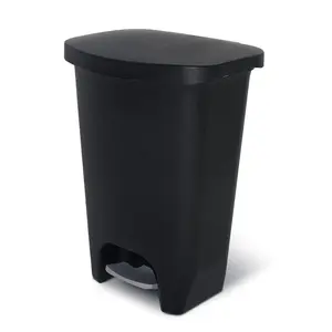 Glad 13 Gallon Trash Can |   Plastic Kitchen Waste Bin with Odor Protection of Lid |   Hands Free with Step On Foot Pedal and Garbage Bag Rings, Black