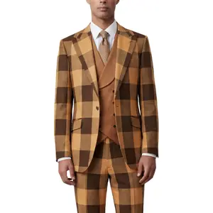 BOGO FREE Pino Baldini Venus Men's Rust 3-Piece Plaid Suit
