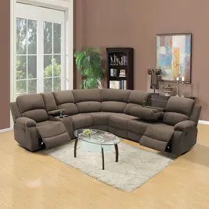 Peanut Color Corduroy Stripe Fabric Living Room Recliner Intelligent 3-Piece Sofa Set, soft striped corduroy texture, warm peanut neutral tone, smart electric reclining function, sturdy frame cozy lounge furniture for home daily use
