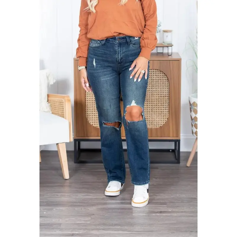 Women's High-Waisted Blue Denim Cotton-Polyester Charlotte Judy Jeans - 22W, Highrise Hold, Spandex Stretch, Casual Jeans for Women, Stretch for Sit/Leg Activities