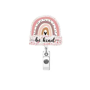 Rainbow Pull Tab Badge Reel Cute Pin Roll Badge Clip ID Card Holder Suitable for Students Office Workers Doctors Nurses Teachers