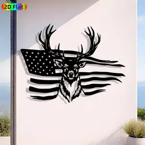 1pc Avant-Garde Deer with American Flag Metal Wall Art, Avant-Garde Deer with American Flag Statue Mural, Iron Craft, Perfect for Living Room, Garden, Outdoor Space Decor, Artistic Metalwork, New Year Decor, Ideal Gift for Trend Seekers