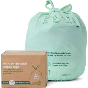 Compostable Trash Bags, 13 Gallon Tall Kitchen Rubbish Bags (23" x 29"), Extra  & Quickly Breaks Down, 50 Count