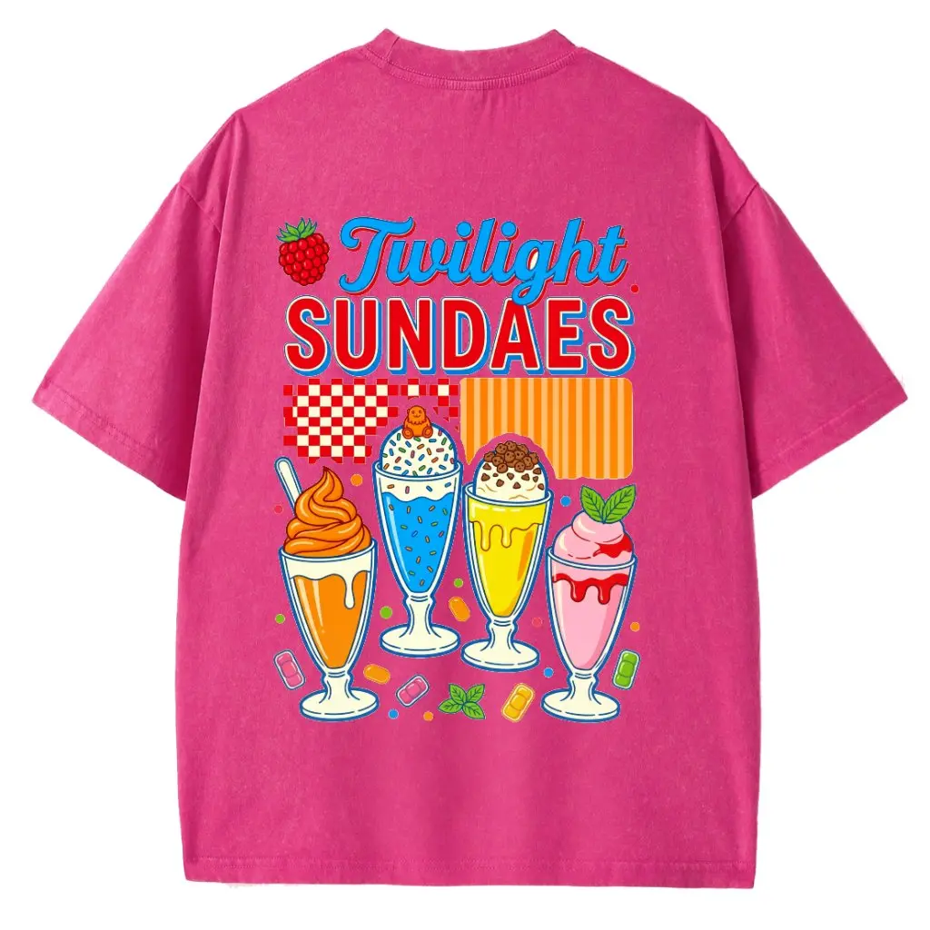 Retro Washed Oversized Crew Neck Graphic Shirts 100% Cotton Drop Shoulder Unisex Casual Daily Streetwear Tops for All