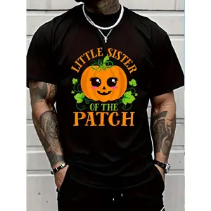 100% Cotton Little Sister Pumpkin Patch Matching Family Girls Halloween T-Shirt Unisex Premium Soft Comfort Crew Tee Undershirts Plus Size Oversized T-Shirt