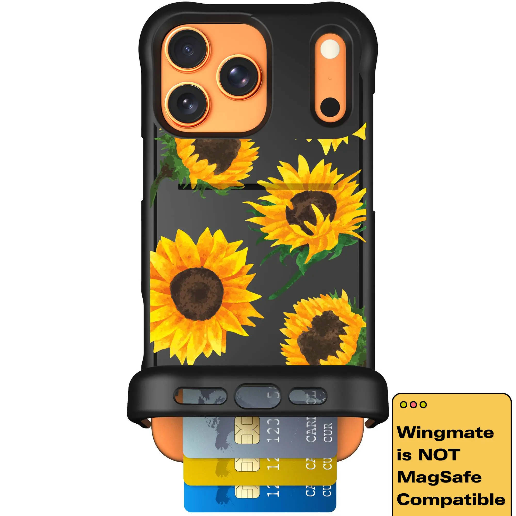 Scooch Wingmate Hidden Wallet Case - Sunflower Frenzy (Not MagSafe Compatible)