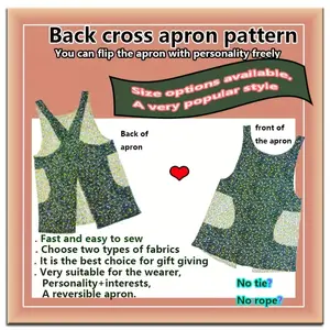 Back Cross Reversible Apron Sewing Paper Pattern, No-Tie Cross Back Kitchen Apron Template with Large Pockets, DIY Sewing Supplies for Home Cafe Gardening Use, Handcraft Gift for Sewing Lovers with Detailed Making Guide