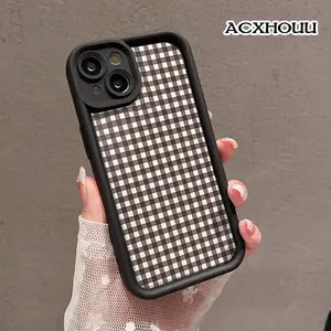 Brown Gingham Pattern Soft Case for iPhone 16 E Pro Max 15 Plus 14 13 12 11 XS XR Silicone TPU Scratch-Resistant Rugged Durable Cover Gift