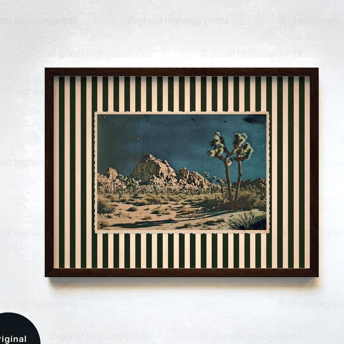 Vintage Desert Night Postcard Poster Eclectic Wall Decor Bold Striped Mixed Media Collage Maximalist Aesthetic Home D Essential Posters (No Frame)