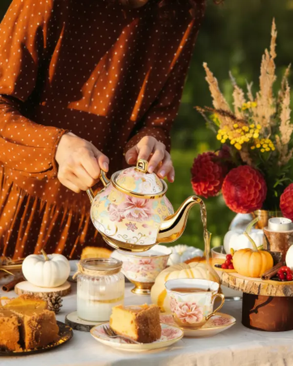 20 Pcs Porcelain Tea Set with Metal Holder, Mother Day Gift for Mom, European Ceramic Tea Set for Adults, Porcelain Flower Tea Party Set Cups Saucer Service for 6, Beautiful Tea Set for Women, Tea Party Set, Gift Pack