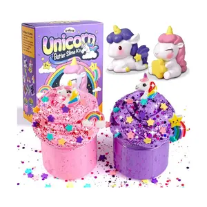 2 Pack Butter Slime Kit for Kids with Glitter, Unicorn Figurines, Rainbow & Star Accessories – DIY Slime Toy Gift for Girls & Boys, Party Favors, Stocking Stuffers, Easter Basket Stuffers