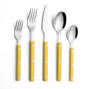 ANNOVA 10 Piece Silverware Set Stainless Steel Flatware with Sleek Slim Handles, Retro Rivet Design, Colorful Assorted Handles