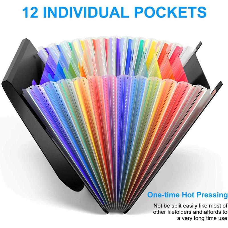 Accordion File Organizer, 12 Pocket Expanding File Folder with Label, Portable Monthly Bill Receipt Organizer, Document Storage Organizer, Expandable Desktop File Keeper, Letter/A4 Size