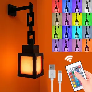 Pixelated Lantern Night Light, 16 Color LED Wall Night Light with Remote Control - Rechargeable Retro Pixel Style Table Lamp for Game Room Kids Room Decor and Children's Gifts Rgb Lighting Indoor Lighting