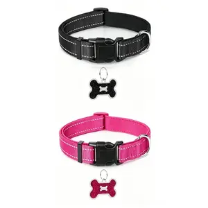 2 PCS Reflective Nylon Dog Collar with Quick Release Buckle, Adjustable Safety Pet Collar, Perfect for Night Walks, Ensuring Your Dog is Visible & Safe in Low Light