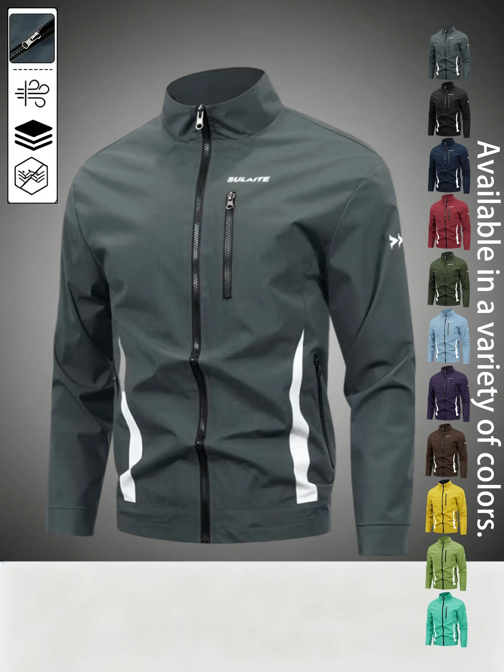 Men's Contrast Panel Letter Print Track Jacket, Lightweight Stand Collar Zip Up Sportswear, Long Sleeve Windbreaker Coat with Pockets, Casual Athletic Outerwear for Running, Training, Hiking, Travel, Streetwear and Everyday Wear, Spring Fall Outdoor Style