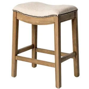 Maven Lane Adrien Backless Saddle Kitchen Counter Stool, Natural Wood Finish