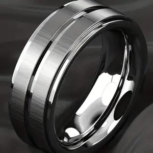 Men's tungsten ring, simple brushed stainless steel, suitable for wedding ring, engagement, birthday party gift for Father's Day, daily accessory