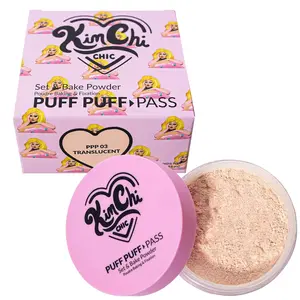 Kimchi Chic Beauty Puff Puff Pass Set and Bake Setting Powder for Makeup Extra Fluffy Loose Face Powder Poof Soft Natural Face Makeup for Uneven Skin Tone 09 Pink