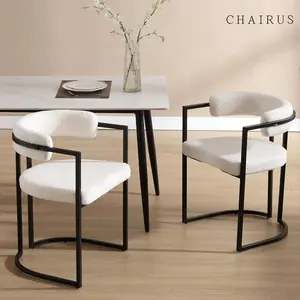 CHAIRUS Dining Chairs Set of 2,Modern Barrel Chair with Backrest and Arms, Sherpa Kitchen Island Chairs with Metal legs, Upholstered Accent Dining Chair for Living Room, White