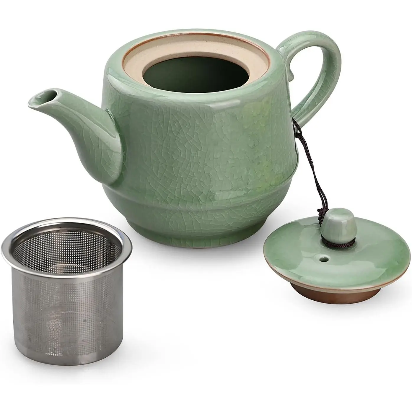 Teapot with Infuser Ceramic  Pot with Removable Stainless Steel Fliter for Loose  15.80 OZ/450ml (1-2cups) Teapots for  Coffee Milk for Office Home Men Women as (Pink Cyan)