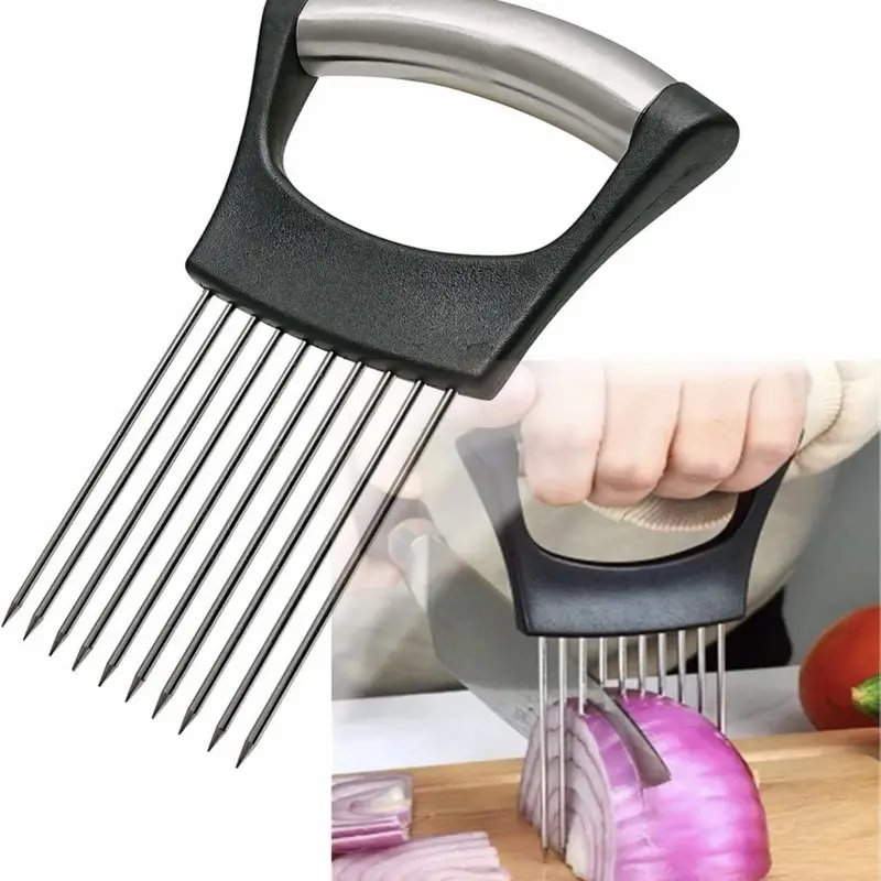 Kitchen Tool - Onion Slicer with 6 Stainless Steel Prongs for Efficient Chopping and Slicing