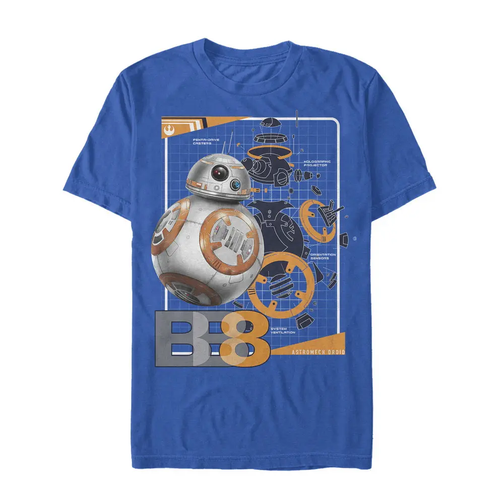 Men's Star Wars The Last Jedi BB-8 Schematics Short-Sleeve Casual Fashion Stylish Menswear T-Shirt