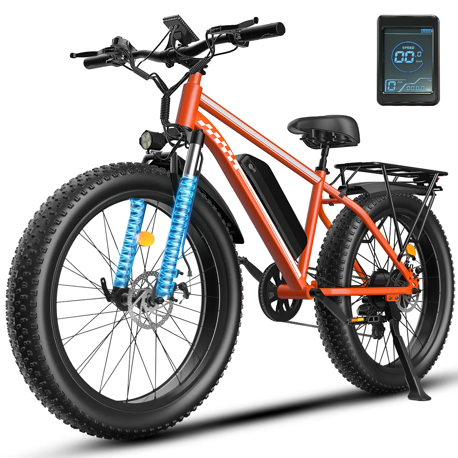 【OBX OBX】1500W Peak Electric Bike for Adults Teens,32MPH Top Speed 65Miles Range 48V 15Ah Removable Battery 26'' Fat Tire All Terrain E-Bike with Front Suspension Off-Road Motorcycle