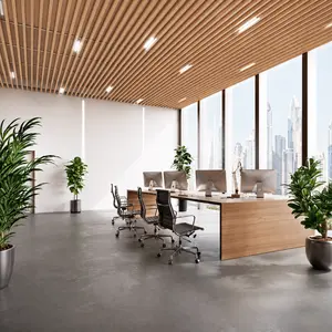 American Oak Suspended Slatted Wood Ceiling System Modern Acoustic Linear Wood Ceiling Panels for Commercial & Residential Interior Design