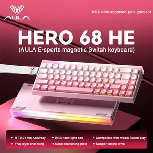 AULA HERO 68HE 60% Gaming Keyboard Wired Hall Effect Magnetic Switch with Adjustable Actuation Rapid Trigger Mode 8K Hz Polling Rate 0.125ms Latency Side Printed PBT Keycaps RGB Backlit