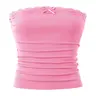 Women's Plain Ribbed Lace Trim Crop Tube Top, Bandeau Top, Cute Casual Strapless Sleeveless Cropped Top for Summer, Fashion Women's Top for Daily Wear, Bandeau Cropped Tops