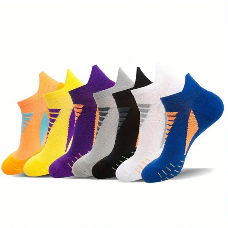 Men's and women's 7 pairs of mixed-color sports mountaineering running socks, towel bottom boat socks, sweat-absorbing low-top basketball socks, toe wear-resistant and breathable, marathon off-road professional outdoor fitness socks