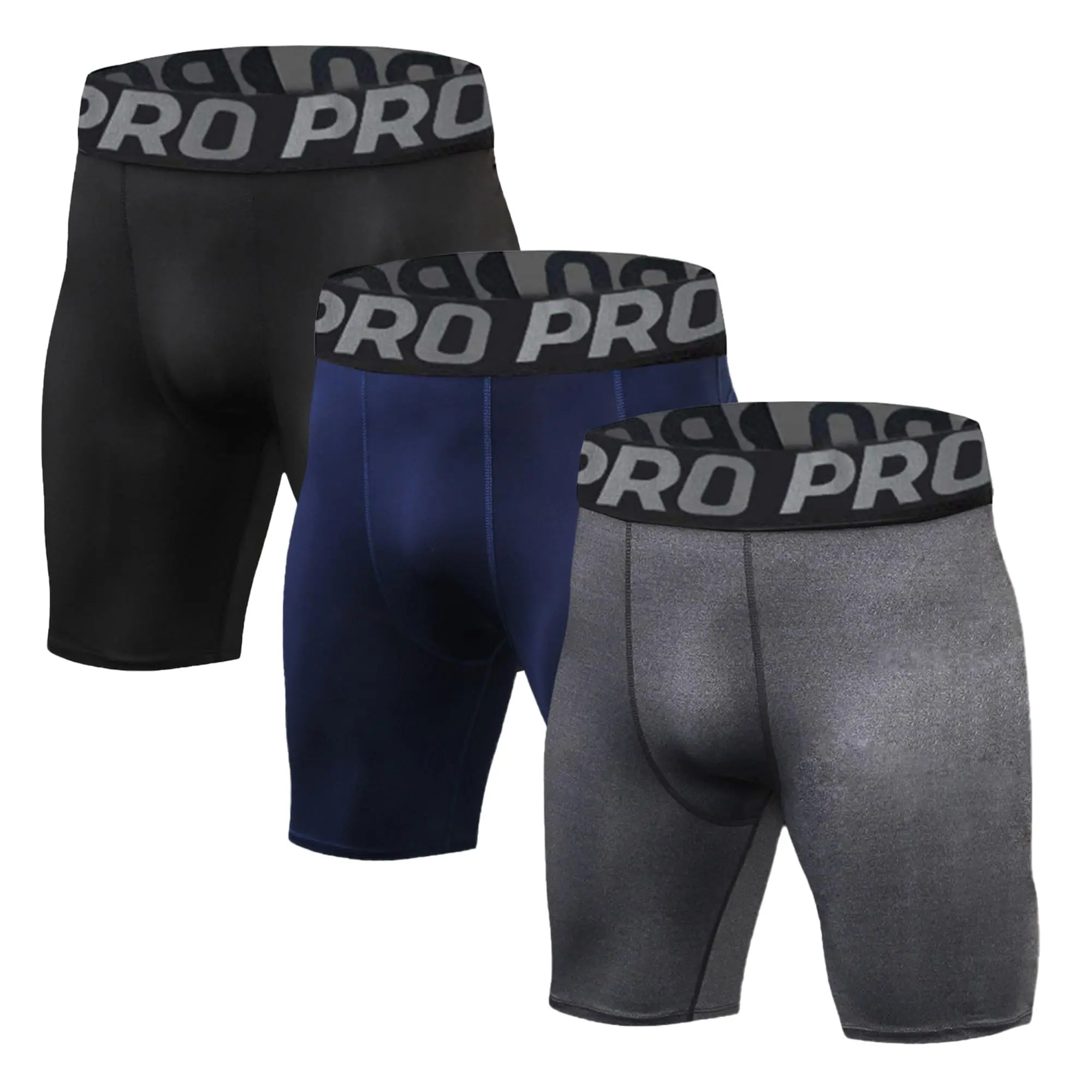 Men's 3-Pack High Stretch Elastic Sporty Compression Shorts, Quick Dry Gym Running Bottoms, Fitness Shorts for Biking & Running, Athletic Training Underwear Boxer Briefs