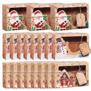 Christmas Gift Boxes Set, 15-24 Pcs Kraft Paper Storage Containers, Santa Design & Clear Window, Ideal for Holiday Gifts & Organizing